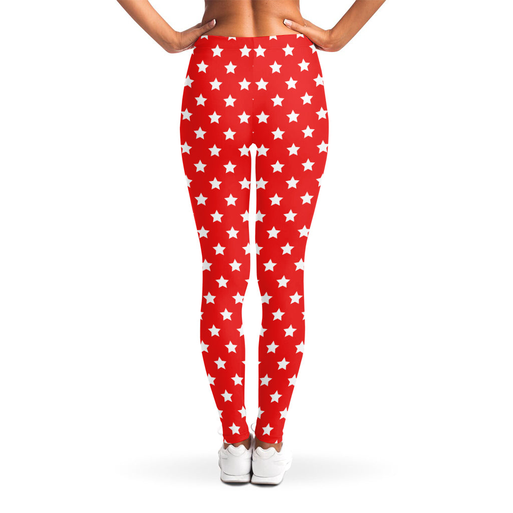 Red And White Star Pattern Print Women's Leggings