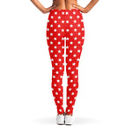 Red And White Star Pattern Print Women's Leggings