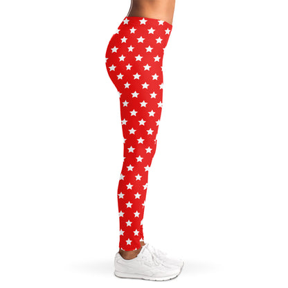Red And White Star Pattern Print Women's Leggings