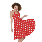 Red And White Star Pattern Print Women's Sleeveless Dress
