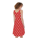 Red And White Star Pattern Print Women's Sleeveless Dress