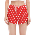 Red And White Star Pattern Print Women's Split Running Shorts
