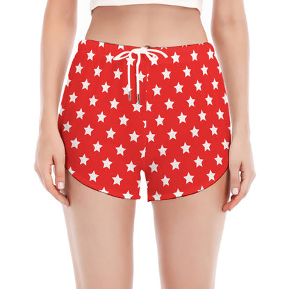 Red And White Star Pattern Print Women's Split Running Shorts