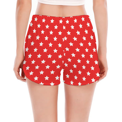 Red And White Star Pattern Print Women's Split Running Shorts