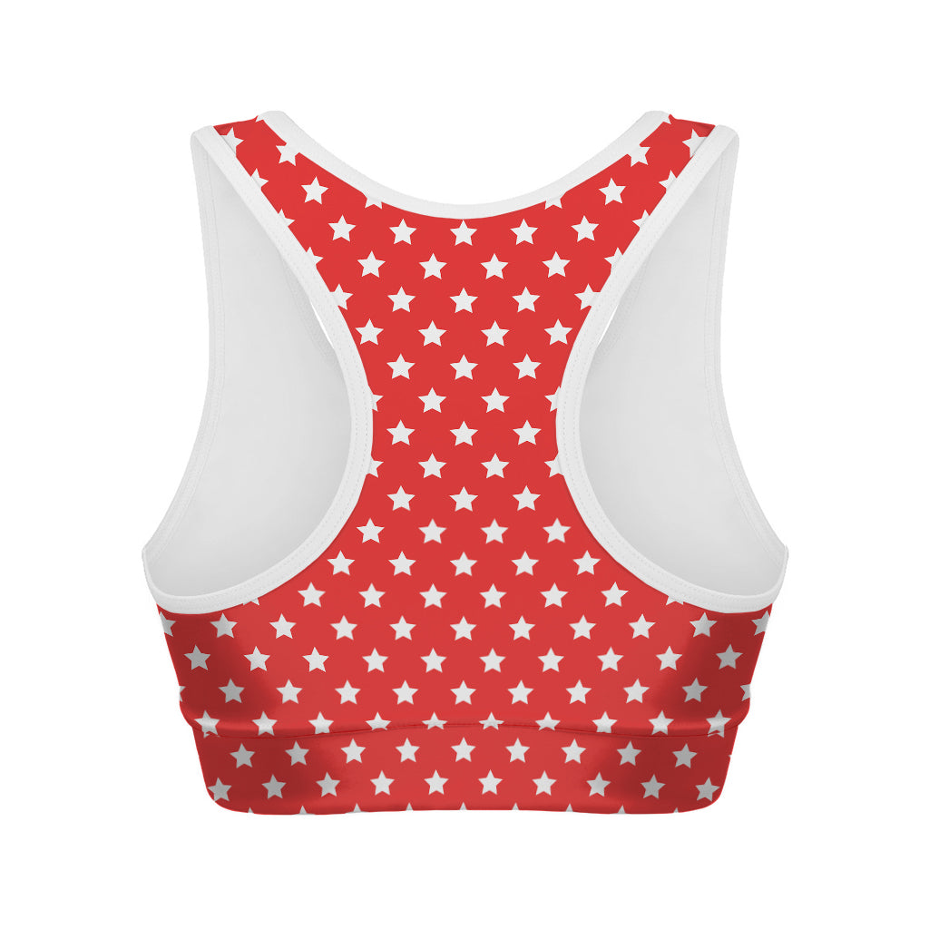 Red And White Star Pattern Print Women's Sports Bra