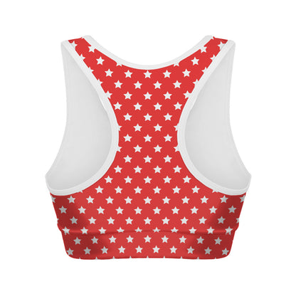 Red And White Star Pattern Print Women's Sports Bra