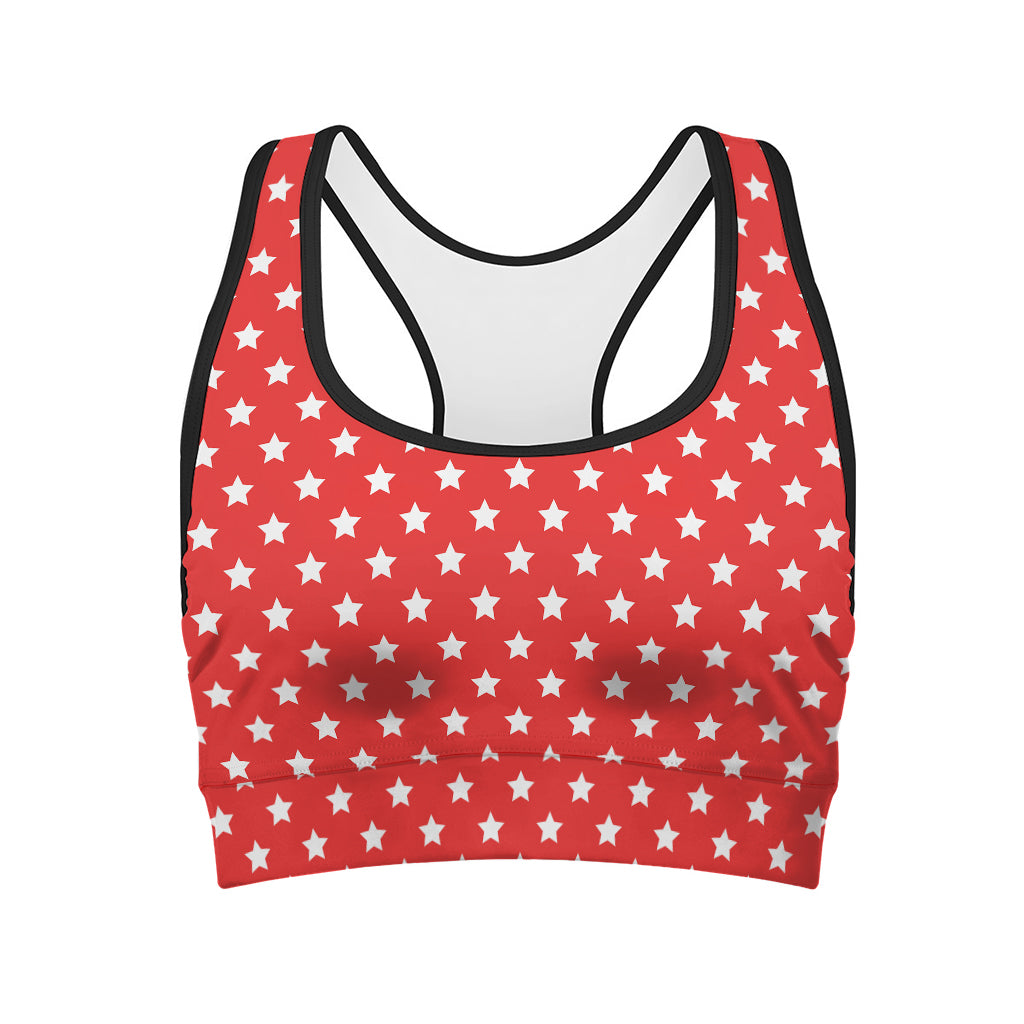 Red And White Star Pattern Print Women's Sports Bra