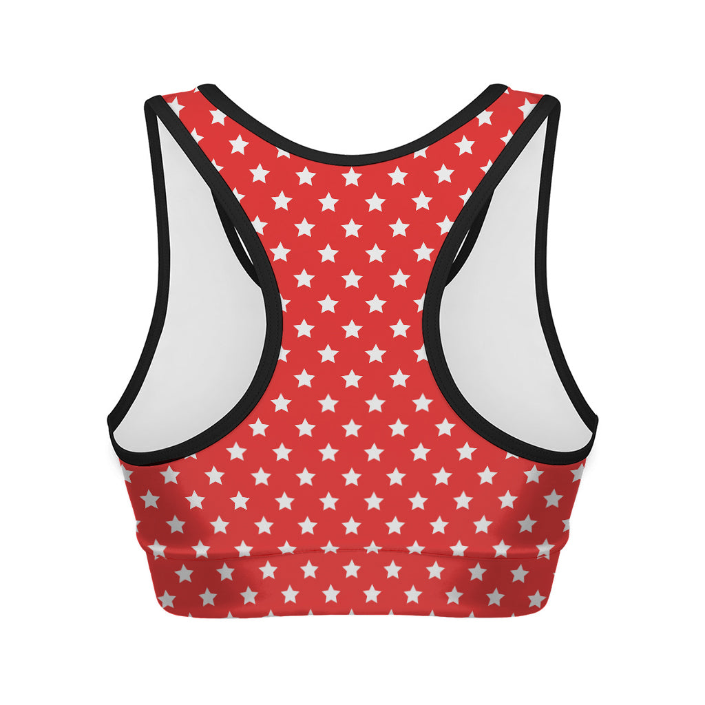 Red And White Star Pattern Print Women's Sports Bra