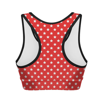 Red And White Star Pattern Print Women's Sports Bra