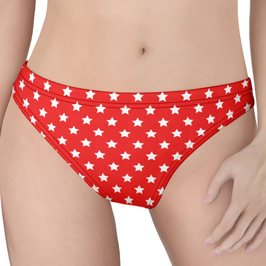 Red And White Star Pattern Print Women's Thong
