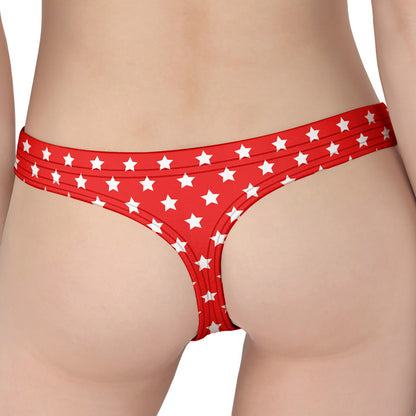 Red And White Star Pattern Print Women's Thong