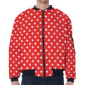 Red And White Star Pattern Print Zip Sleeve Bomber Jacket
