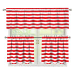 Red And White Striped Pattern Print 3 Piece Kitchen Curtains