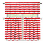 Red And White Striped Pattern Print 3 Piece Kitchen Curtains