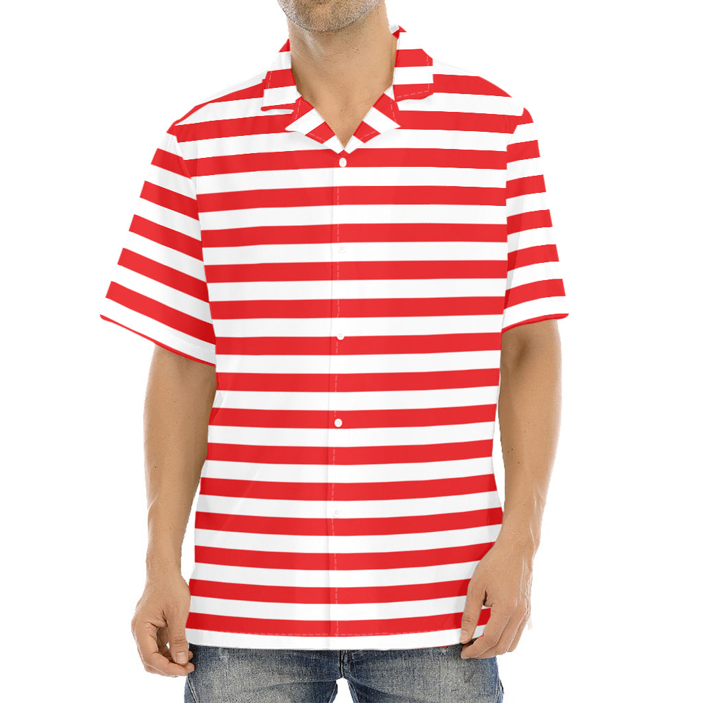 Red And White Striped Pattern Print Aloha Shirt