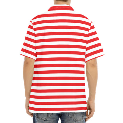 Red And White Striped Pattern Print Aloha Shirt