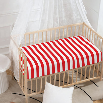 Red And White Striped Pattern Print Baby Crib Sheet