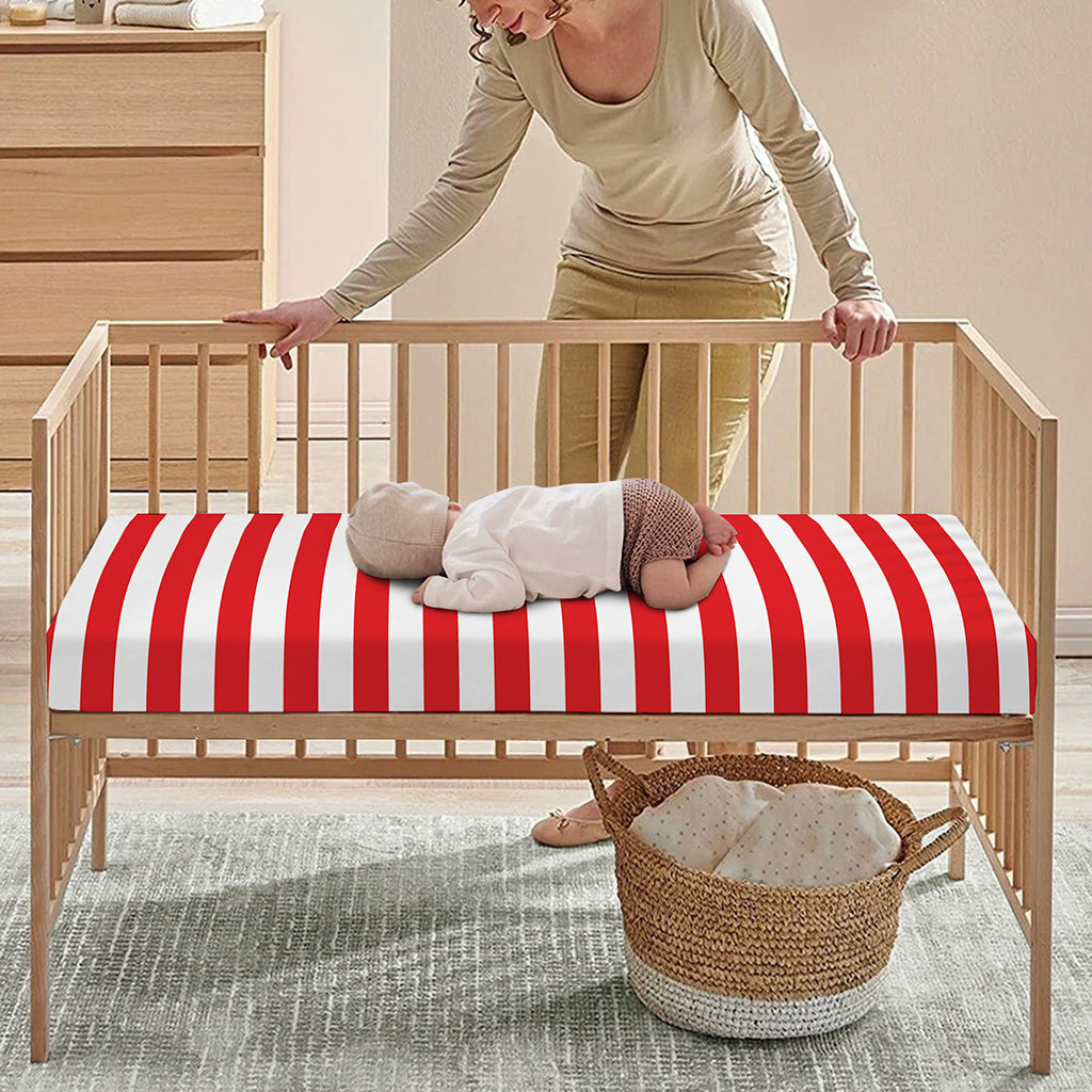 Red And White Striped Pattern Print Baby Crib Sheet