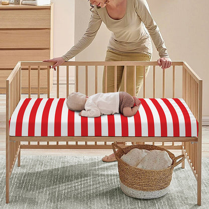 Red And White Striped Pattern Print Baby Crib Sheet