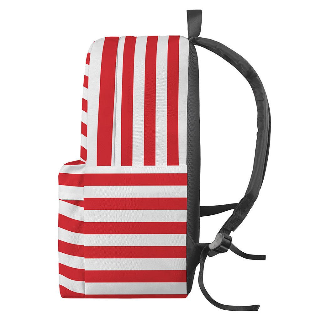 Red And White Striped Pattern Print Backpack