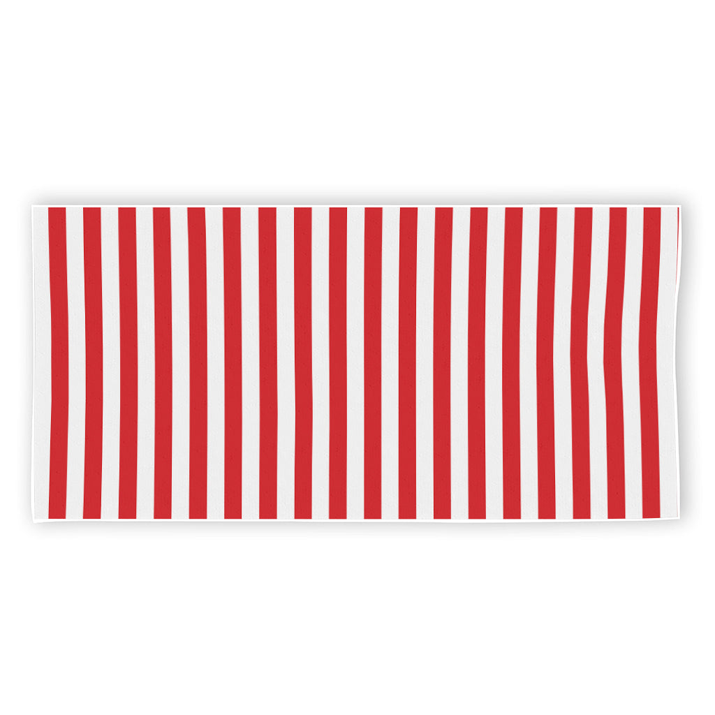 Red And White Striped Pattern Print Beach Towel