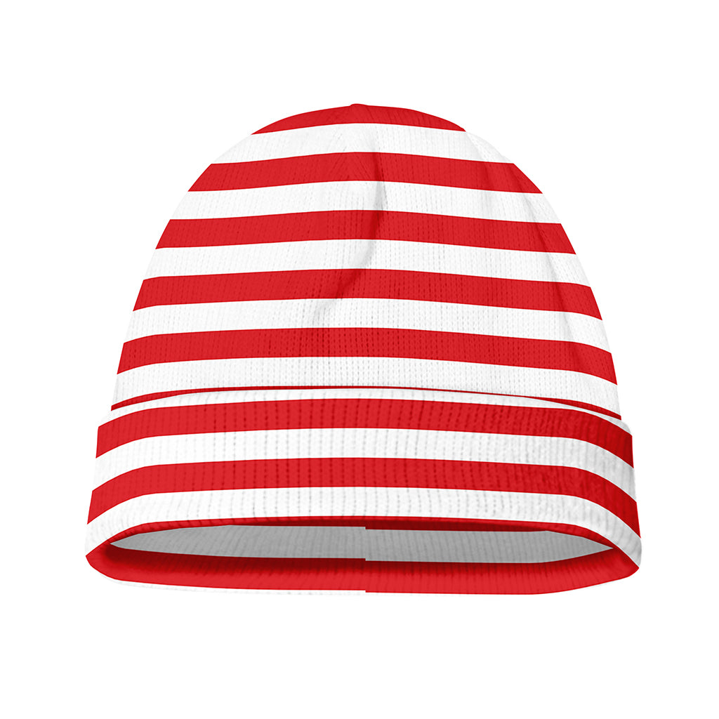 Red And White Striped Pattern Print Beanie