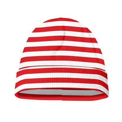 Red And White Striped Pattern Print Beanie