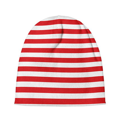 Red And White Striped Pattern Print Beanie
