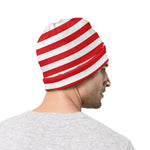 Red And White Striped Pattern Print Beanie