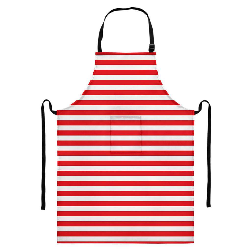 Red And White Striped Pattern Print Bib Apron With Pocket