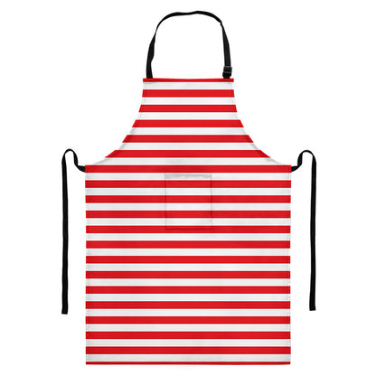 Red And White Striped Pattern Print Bib Apron With Pocket