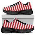 Red And White Striped Pattern Print Black Chunky Shoes