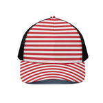Red And White Striped Pattern Print Black Mesh Trucker Cap