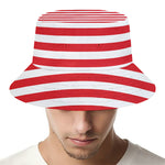Red And White Striped Pattern Print Bucket Hat
