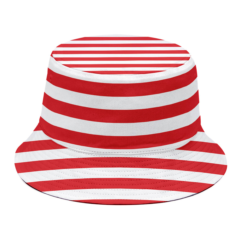 Red And White Striped Pattern Print Bucket Hat