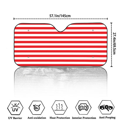 Red And White Striped Pattern Print Car Windshield Sun Shade