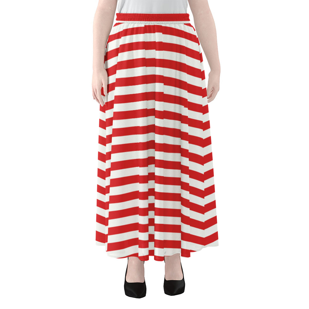 Red And White Striped Pattern Print Chiffon Maxi Skirt