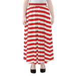 Red And White Striped Pattern Print Chiffon Maxi Skirt