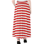 Red And White Striped Pattern Print Chiffon Maxi Skirt
