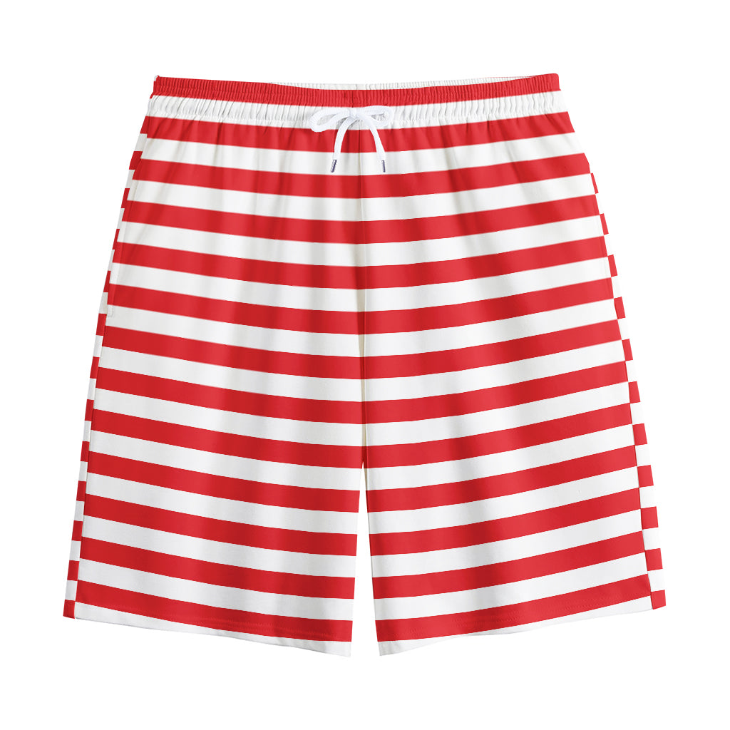 Red And White Striped Pattern Print Cotton Shorts
