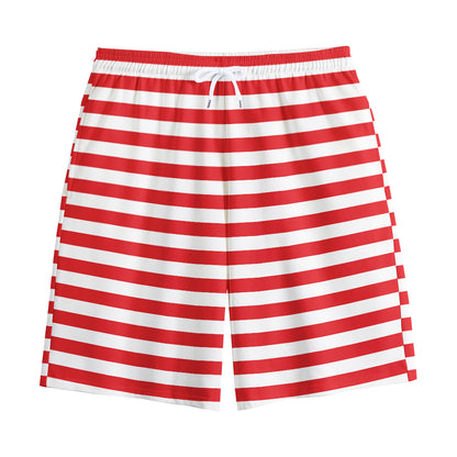 Red And White Striped Pattern Print Cotton Shorts