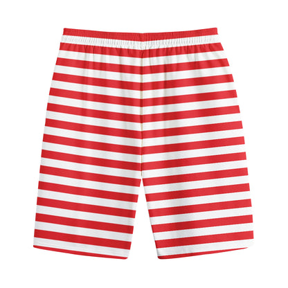 Red And White Striped Pattern Print Cotton Shorts