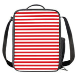 Red And White Striped Pattern Print Crossbody Lunch Bag