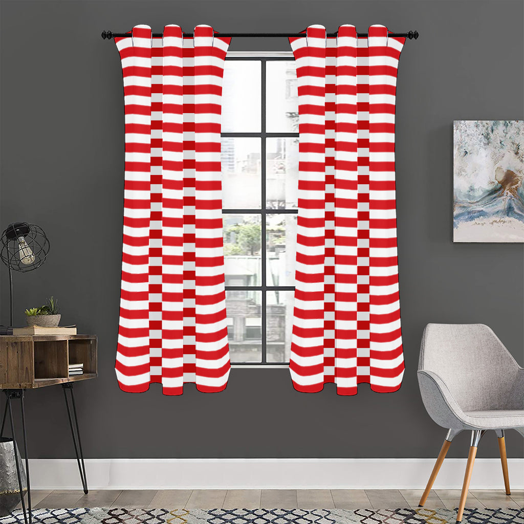 Red And White Striped Pattern Print Curtain