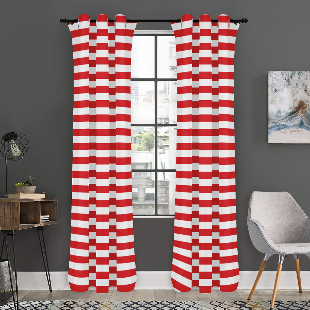 Red And White Striped Pattern Print Curtain