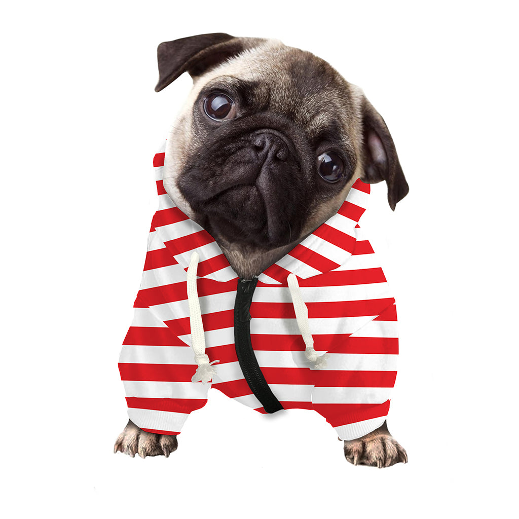 Red And White Striped Pattern Print Dog Zip Up Hoodie