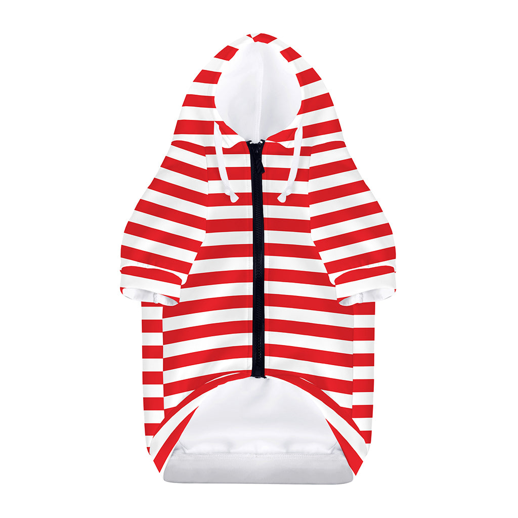 Red And White Striped Pattern Print Dog Zip Up Hoodie