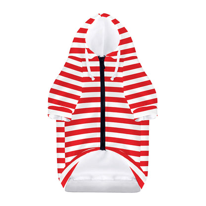 Red And White Striped Pattern Print Dog Zip Up Hoodie