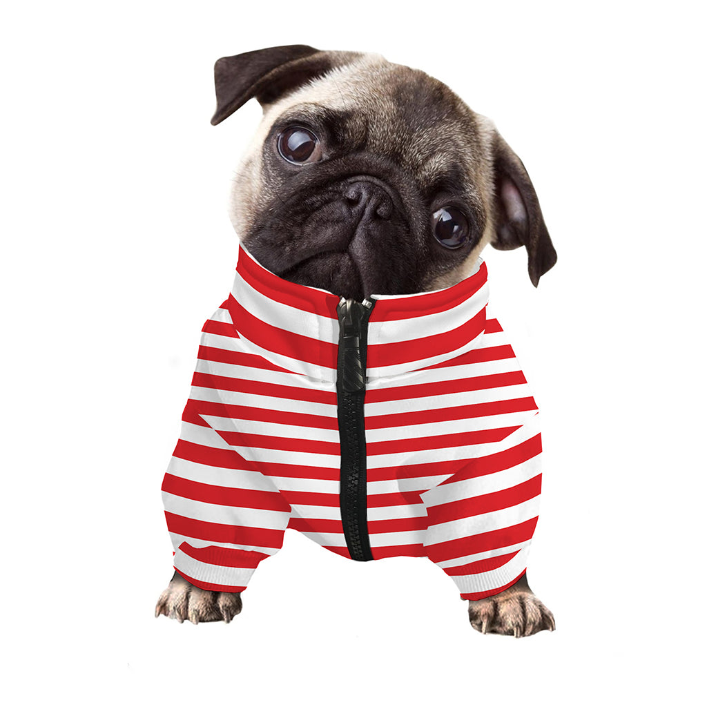 Red And White Striped Pattern Print Dog Zip Up Jacket