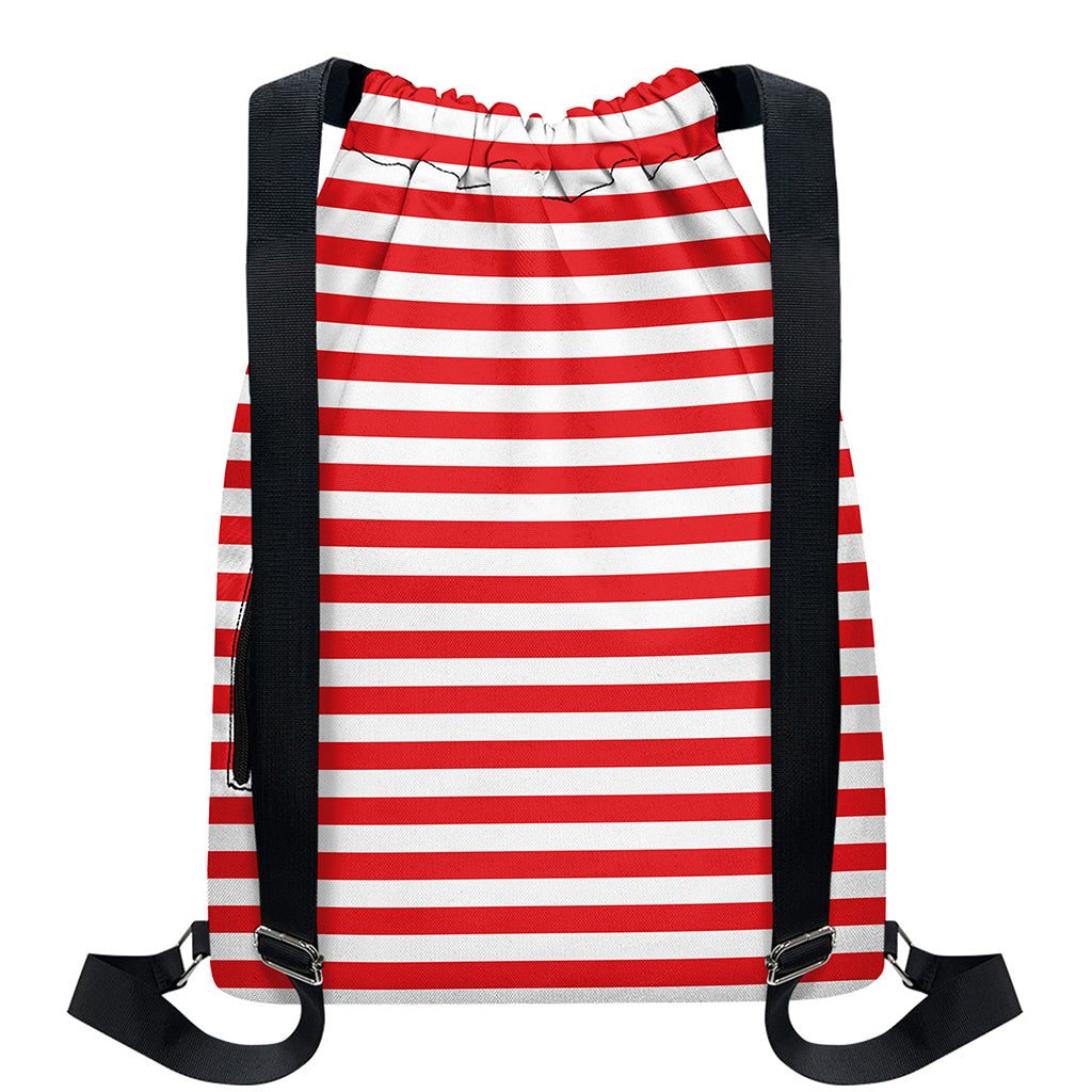 Red And White Striped Pattern Print Drawstring Backpack